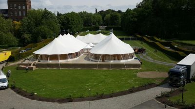 Prenájom Silhouette stanu 14x39m – exteriér, sailcloth stan