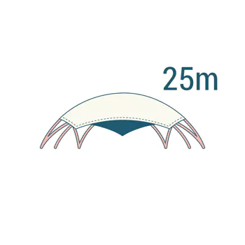 Prenájom Flat Dome Ø 25 m – exteriér drevenej eventovej kupol
